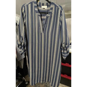 Just Found Plus Size 2X Navy Striped Shirt Dress rolled sleeves